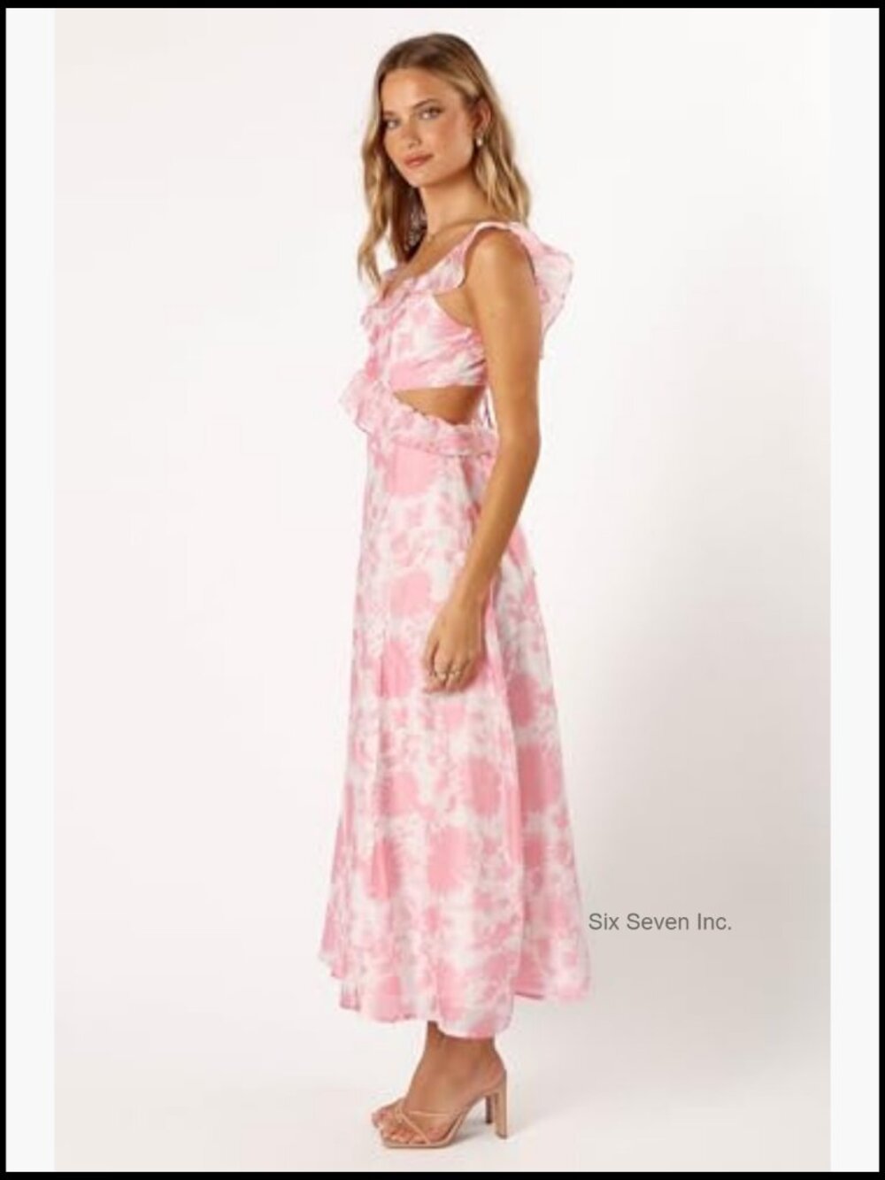 Polyester Maxi Dress with V-Neck Ruffle and Open Back Tie - Picture 3 of 7